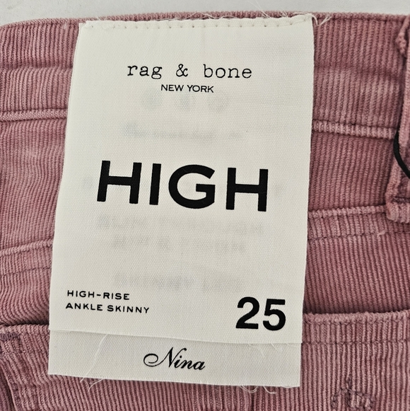 Rag & Bone High Rise Ankle Skinny Pink Corduroy Pant Jeans 25 NWT - Picture 7 of 8